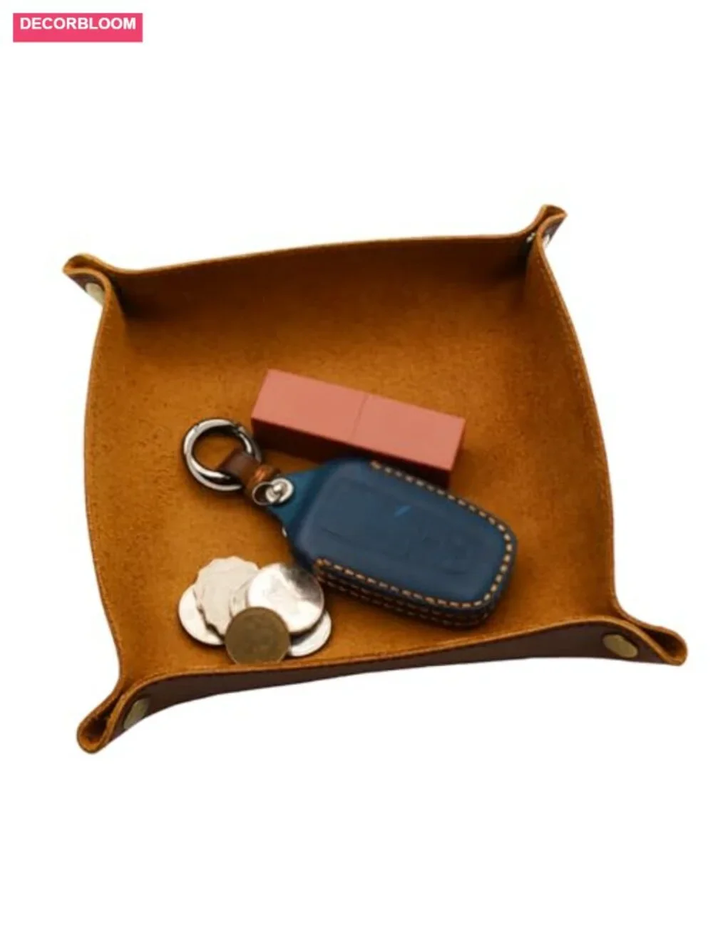 Leather Valet Tray Catchall Jewelry Key Coin Wallet Phone Caddy Bedside